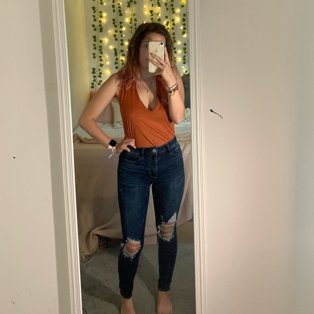 Suede burnt orange halter bodysuit